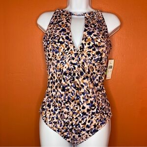 Leilani Leopard Print Halter Neck One Piece Swim Suit with Key Hole Detail